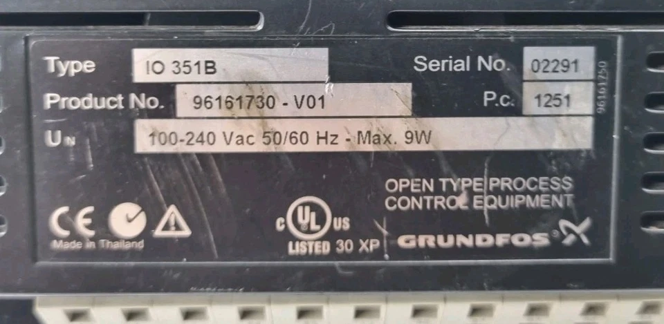 GRUNDFOS IO 351B I/O MODULE 100-240 VAC 50/60 Hz 9W 96161730-V01